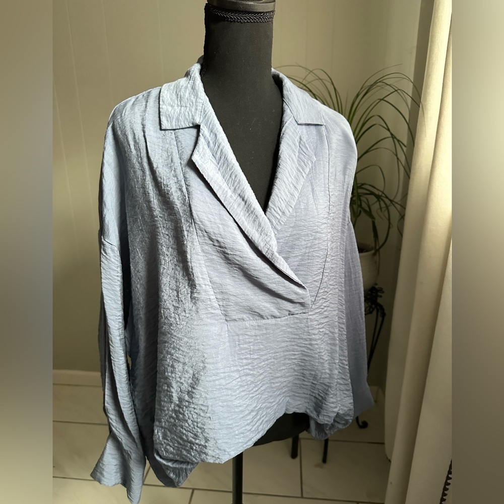 Anthropologie Light Blue Textured Blouse